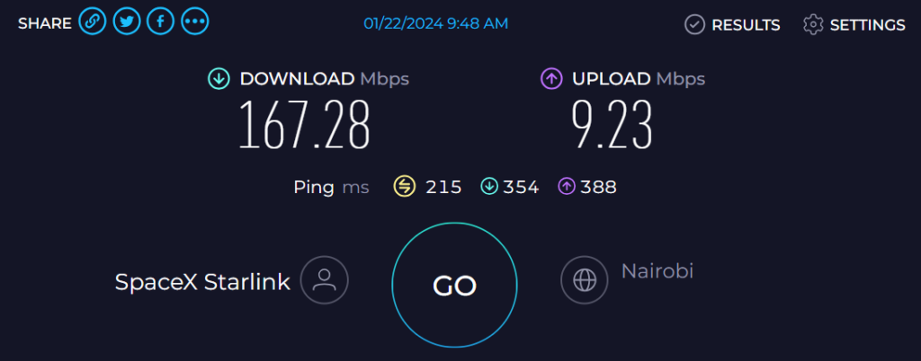 Starlink Kenya speed
